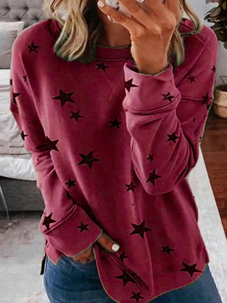 

Crew Neck Loose Casual Sweatshirt, Wine red, Hoodies&Sweatshirts