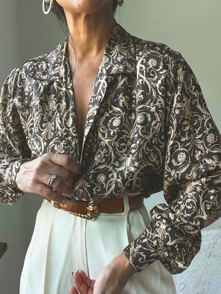 Urban Regular Sleeve Loose Abstract Printing Shirt, As picture, Blouses and Shirts