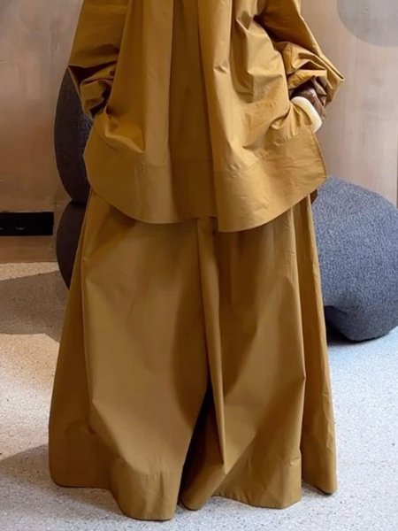 Wide leg Long Casual Plain Pants, Khaki, Pants