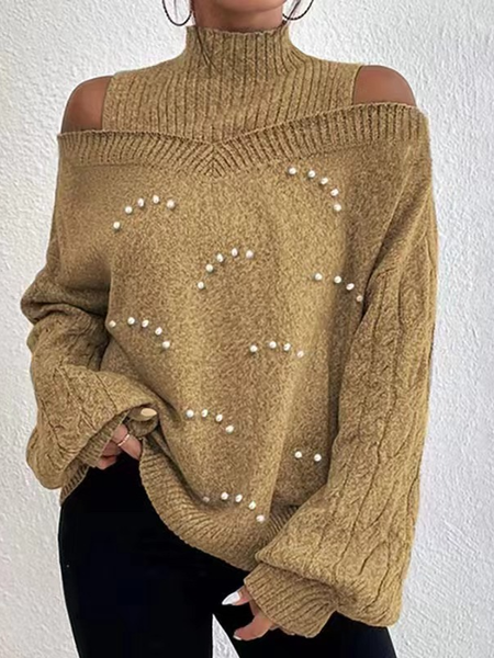 Plain Casual Beaded Sweater, Yellow, Sweaters & Cardigans