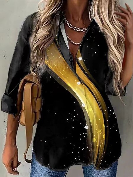 

Shirt Collar Long Sleeve Ombre Regular Loose Shirt For Women, Yellow, Shirts