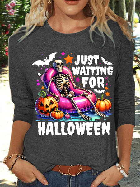 

Just Waiting For Halloween Casual Long Sleeve Shirt, Deep gray, Long sleeves