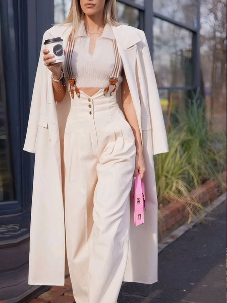 

Elegant Shawl Collar Pocket Stitching Plain Regular Sleeve Trench Coat, Apricot, Trench Coats