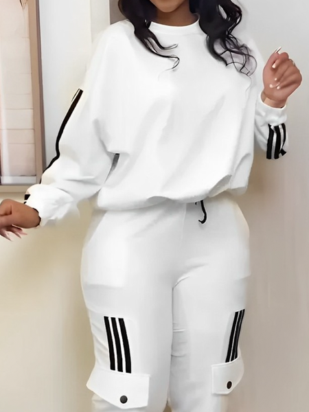 

Medium Elasticity Regular Sleeve Loose Long Sleeve Color Block Casual Sweatshirt, White, Hoodies and Sweatshirts