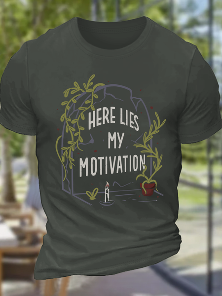 

Here Lies My Motivation Cotton T-Shirt, Dark gray, T-shirts
