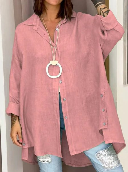 

Loose Plain Casual Cotton Shirt, Pink, Blouses & Shirts