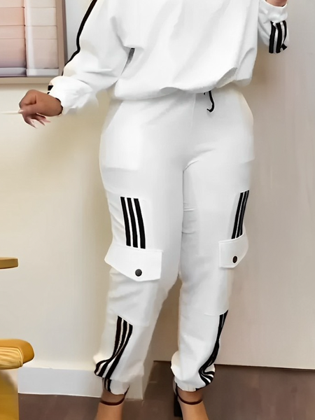 

Medium Elasticity Loose Casual Pocket Stitching Color Block Sweatpants & Joggers, White, Pants