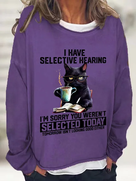 

Funny I Have Selective Hearing You Werent Selected Cat Humor Casual Sweatshirt, Deep purple, Hoodies&Sweatshirts