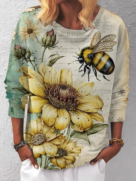 

Casual Crew Neck Animal Sweatshirt, Yellow, Sweaters