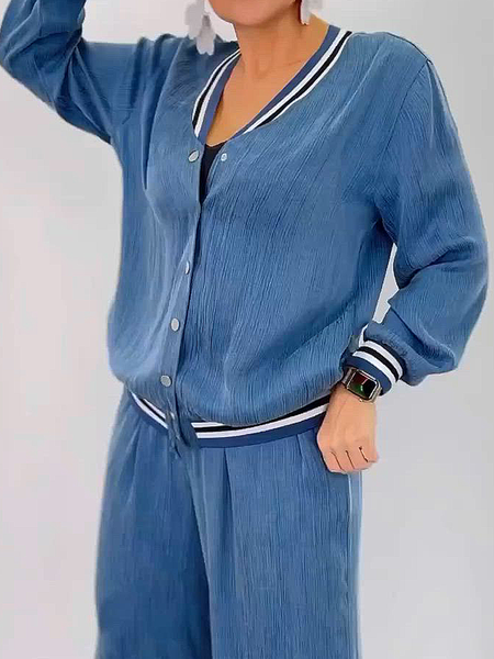 

Pocket Stitching Color Block Long Sleeve Others Casual Regular Sleeve Faux Denim Jacket, Blue, Jackets