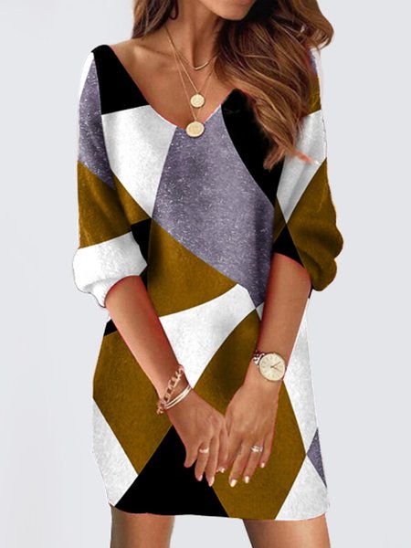 

Women Abstract Graphic V Neck Long Sleeve Comfy Casual Midi Dress, Deep brown, Sweashirt Dress