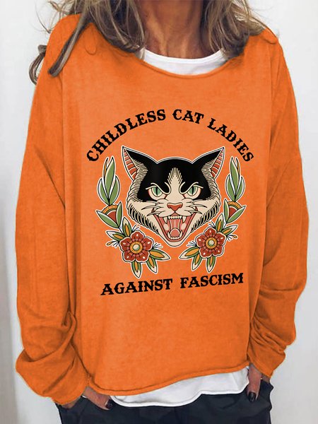 

Childless Cat Ladies Against Fascism Funny Cat Feminist Casual Sweatshirt, Orange, Hoodies&Sweatshirts