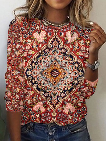 Ethnic Design Round Neck Loose Top