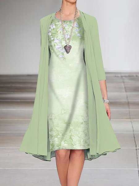 

Women Floral Shawl Collar Three Quarter Sleeve Comfy Casual Coat With Skirt Two-Piece Set, Aqua, Sets