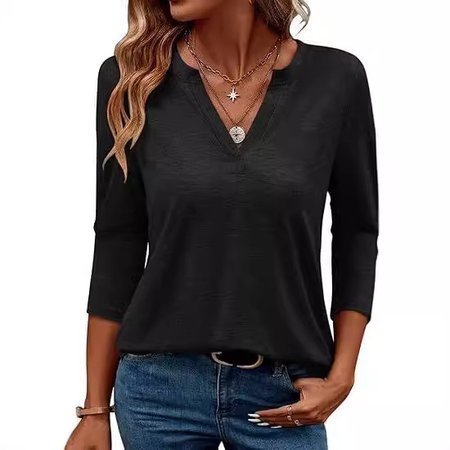 Women's Long Sleeve Blouse Spring Fall Black Plain V Neck Daily Going Out Casual Top