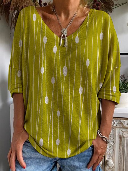 

Casual Abstract Crew Neck Long Sleeve T-shirt, Yellow, T-shirts