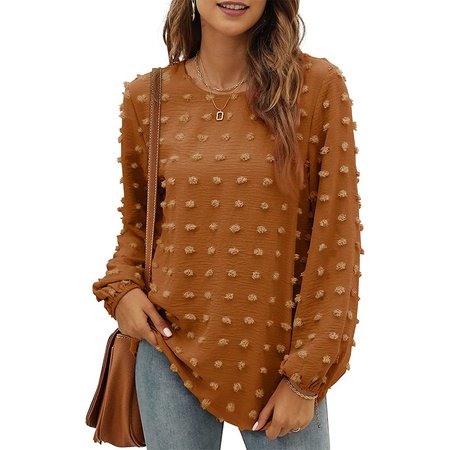 

Women's Long Sleeve Blouse Spring/Fall Plain Crew Neck Daily Going Out Casual Top, Khaki, Shirts & Blouses