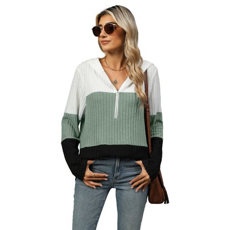 

Women's Contrast Stitching Spring/Fall Zipper Long Sleeve Casual Daily Hoodie, Green, Sweatshirts & Hoodies