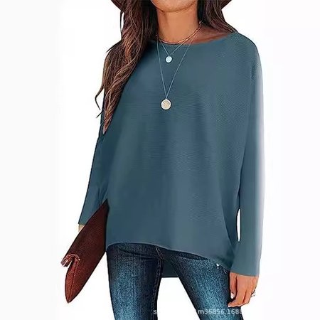 

Women's Long Sleeve Blouse Spring/Fall Plain Crew Neck Daily Going Out Casual Top, Blue, Shirts & Blouses