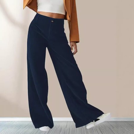 

Women's Trousers Straight Pants Daily Going Out Casual Zipper Corduroy Plain Spring/Fall Pants, Blue, Bottoms