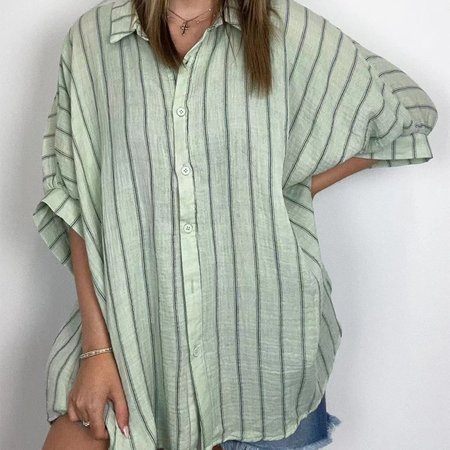 

Women's Half Sleeve Shirt Summer Striped Shirt Collar Daily Going Out Casual Top, Green, Blouses