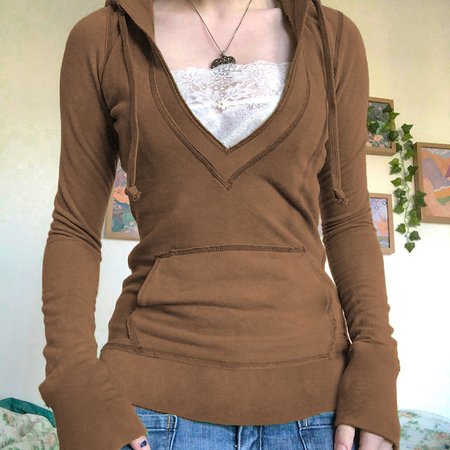 

Women's Plain Spring/Fall Long Sleeve Casual Daily Hoodie, Brown, Sweatshirts & Hoodies