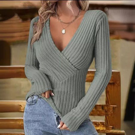 Women 3D Printing V Neck Casual Long Sleeve T-shirt, Aqua, Long Sleeves
