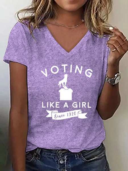 Women's "Voting Like a Girl" Printed T-Shirt, Purple, T-shirts