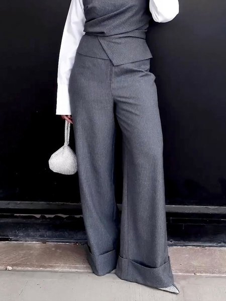 

Urban Pocket Stitching Regular Fit Striped Fashion Pants, Gray, Pants