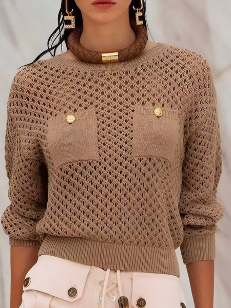 

Raglan Sleeves Urban Acrylic Buttoned Loose Sweater, Brown, Pullovers