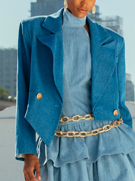 

Lapel Collar Casual Loose Faux Denim Coat, Blue, Jackets