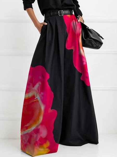 Floral Urban Pockets Fashion Wide leg Pants, As picture, Pants