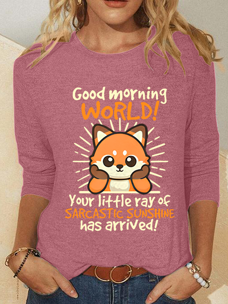 

Fox Sarcastic Sunshine Casual Long Sleeve Shirt, Watermelon, Long sleeves