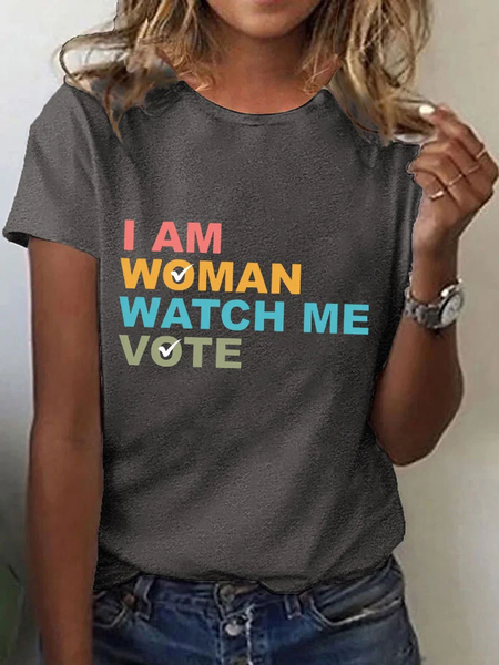 

Women's 'I Am Woman Watch Me Vote' Print T-Shirt, Deep gray, T-shirts