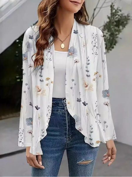 

Women's Floral Regular Loose Kimono, White, Outerwear