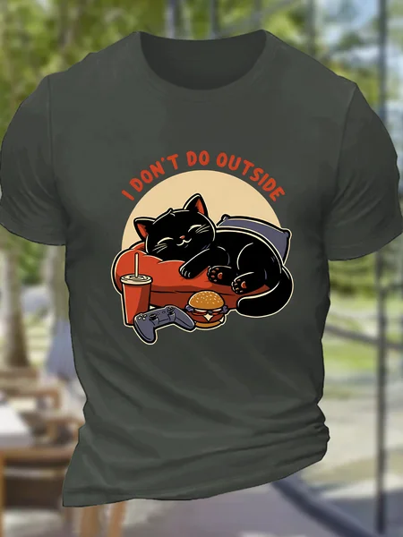 Lazy Gamer Cat Cotton T-Shirt, Dark gray, T-shirts
