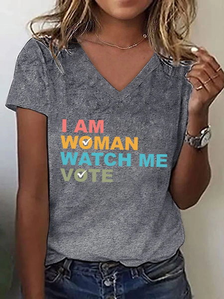 

Women's I Am Woman Watch Me Vote Print T-Shirt, Gray, T-shirts