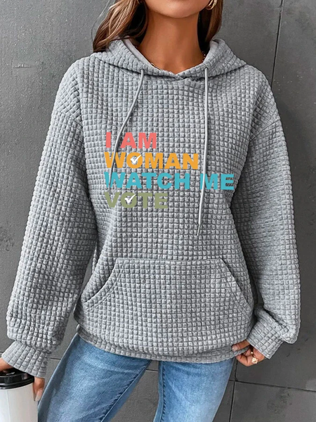 

Women's 'I Am Woman Watch Me Vote' Waffle Print Hoodie, Gray, Hoodies&Sweatshirts