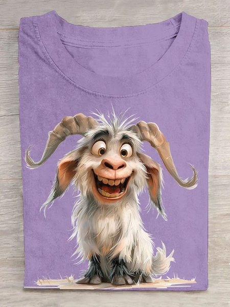 

Funny Sheep Printed Crew Neck Cotton Casual T-Shirt, Purple, T-shirts