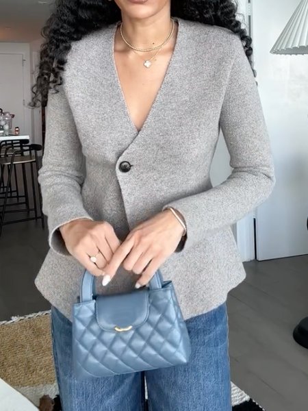 

Plain Irregular Craftsmanship Regular Sleeve Regular Fit Casual Cardigan, Gray, Cardigans