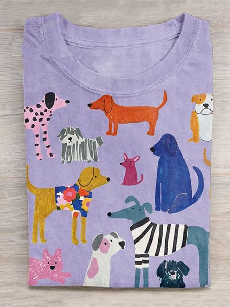 

Casual Striped Crew Neck Long Sleeve T-shirt, Purple, T-shirts
