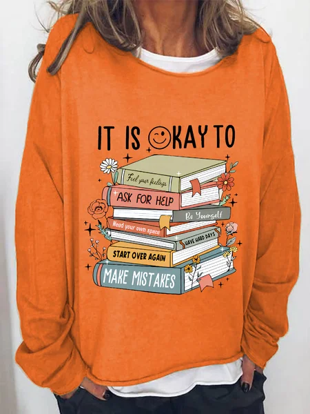 

It's Okay To Book Casual Sweatshirt, Orange, Hoodies&Sweatshirts