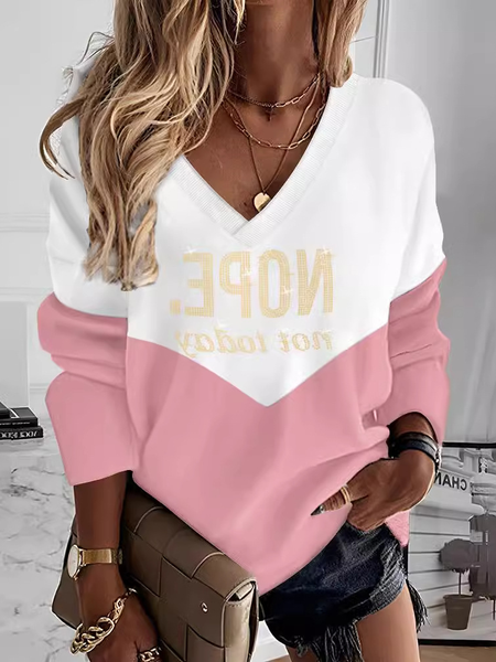 

Casual V Neck Color Block Sweatshirt, Pink, Hoodies & Sweatshirts