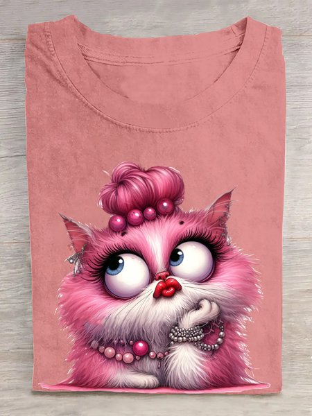 

Glamorous Pink Cat Cotton T-Shirt, Orange pink, T-shirts