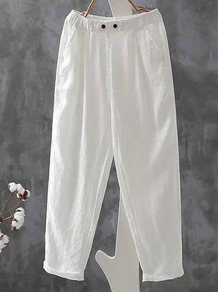 

Women's Trousers Daily Going Out Casual Cotton And Linen Plain Spring/Fall Pants, White, Pants