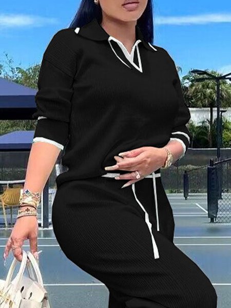 

Loose Color Block Regular Sleeve Casual Sweater, Black, Pullovers