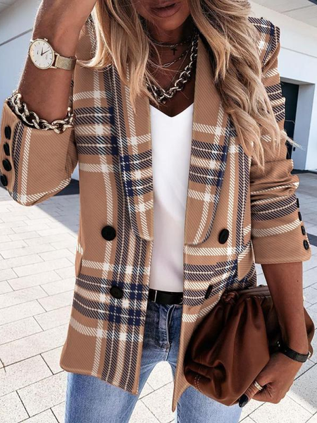 

Women's Plain Regular Loose Blazer, Brown, Outerwear