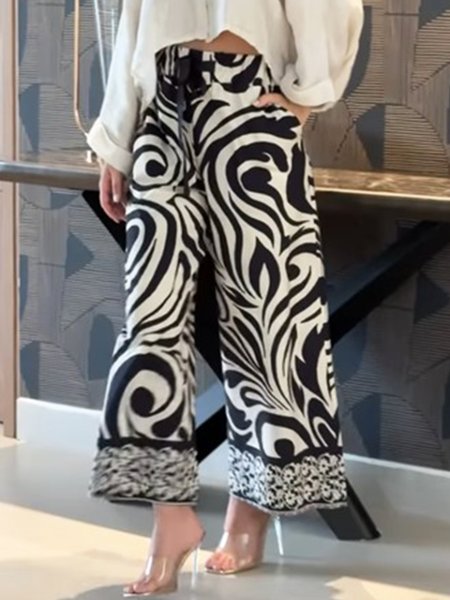 

Urban Regular Fit Pockets Abstract Fashion Pants, Black-white, Pants