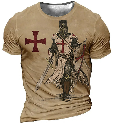 

Men's Unisex T shirt Tee Distressed T Shirt Templar Cross Graphic Prints Casual Short Sleeve T-Shirt, Khaki, T-shirts