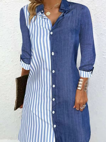 Striped Regular Fit Casual Dress With No, Blue, Midi Dresses